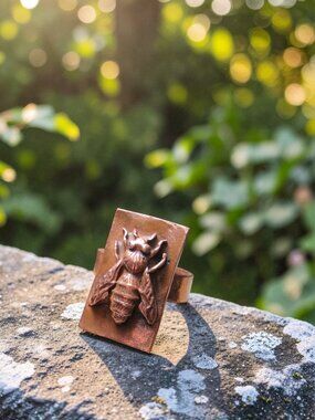 Honey Bee Ring, Hand Cast Copper, Size 8